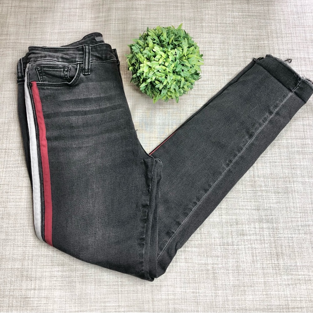 Joes Jeans skinny Jedda color jeans, vertical stripes, raw hem, style LWXJDD5748